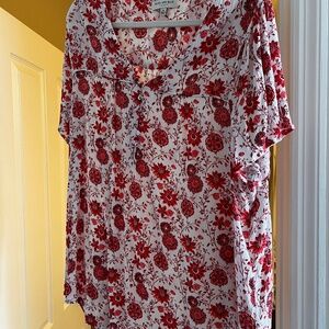 Red & White flowered blouse